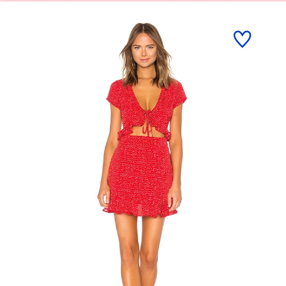 superdown Red Mini Dress with Tie-Front and Ruffle Hem
